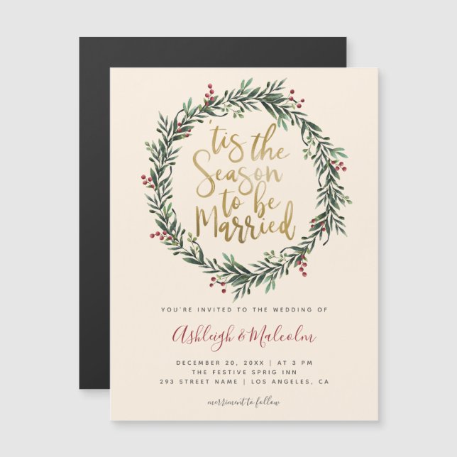 Invitation Magnétique Élégante Serre De Noël Tis Le Mariage De Saison (Devant / Derrière)