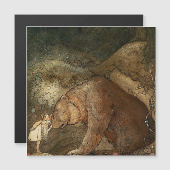 Invitation Magnétique « Elle embrassa l'ours » de John Bauer (Devant / Derrière)