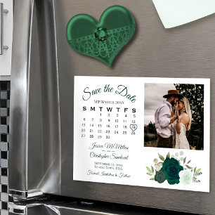 Invitation Magnétique Emerald Green Roses Calendrier & Photo Enregistrer