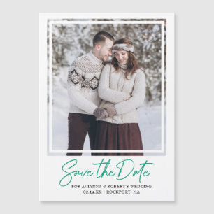 Invitation Magnétique Emerald Green Texte et photo Enregistrer la date