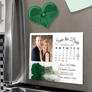 Invitation Magnétique Emerald Rose Calendrier Photo Enregistrer la date 
