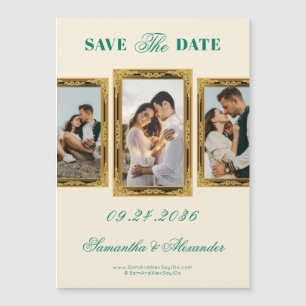 Invitation Magnétique Emerald Vintage Frame Script 3 Photo Enregistrer L