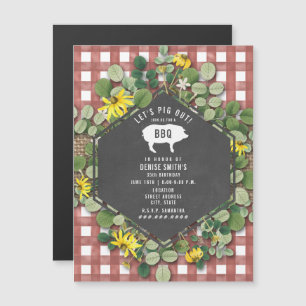 Invitation Magnétique En vichy rouge Cochon Burlap Floral Anniversaire B