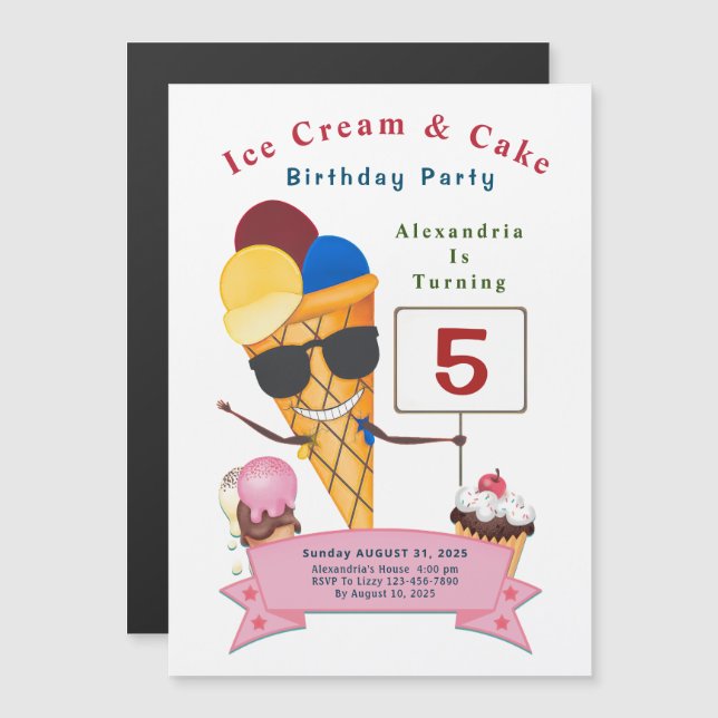 Invitation Magnétique Enfants Anniversaire Fun Cute (Devant / Derrière)