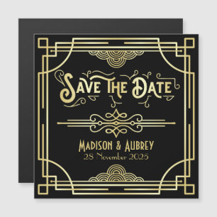 Invitation Magnétique Enregistrer la date Art Déco Gatsby Glamor Gold Bl