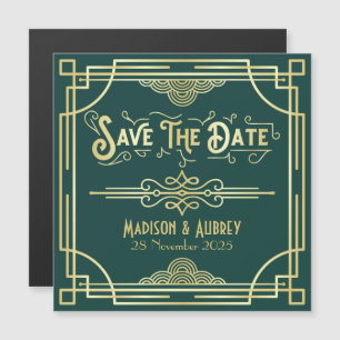 Invitation Magnétique Enregistrer la date Art Déco Gatsby Glamor Gold Gr
