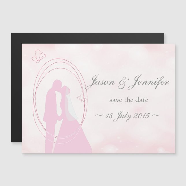 Invitation Magnétique Enregistrer la date Romantique Dreamy Mariage rose (Devant / Derrière)