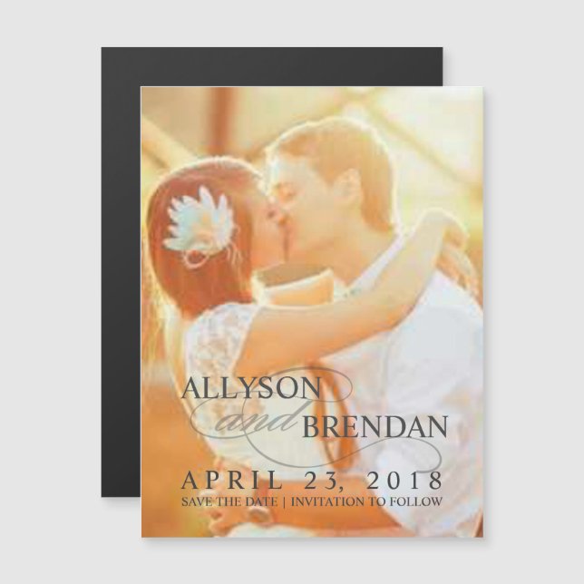 Invitation Magnétique Enregistrer la photo Mariage de date élégante (Devant / Derrière)