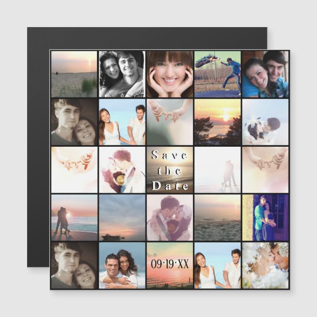 Invitation Magnétique Enregistrer le collage photo de la date (Devant / Derrière)