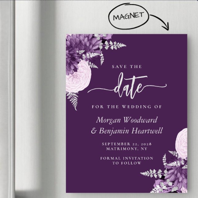 Invitation Magnétique Épingle de mariage Fleurs de lilas argenté (Créateur téléchargé)