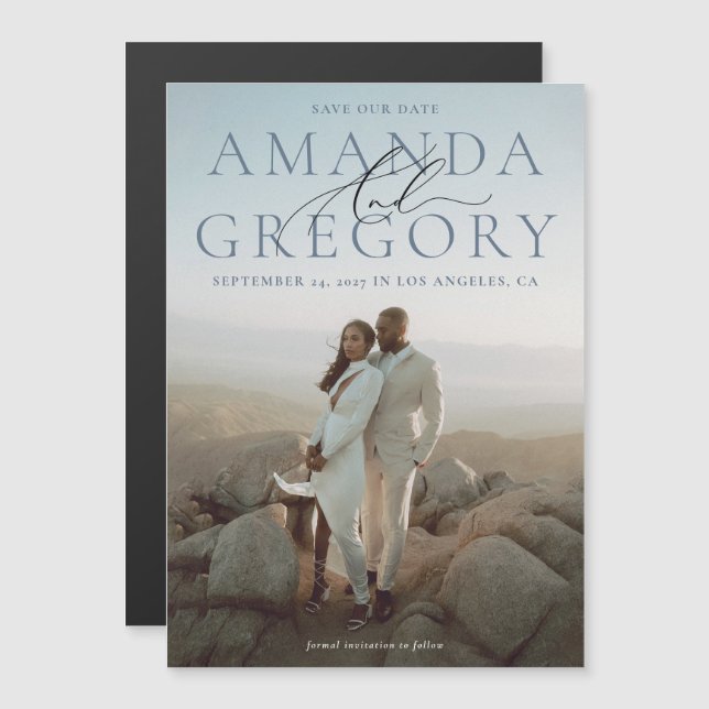 Invitation Magnétique Et Script Plein Photo Élégant Enregistrer L'Aimant (Devant / Derrière)