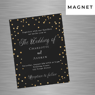 Invitation Magnétique étoiles d'or noir mariage élégant script luxe