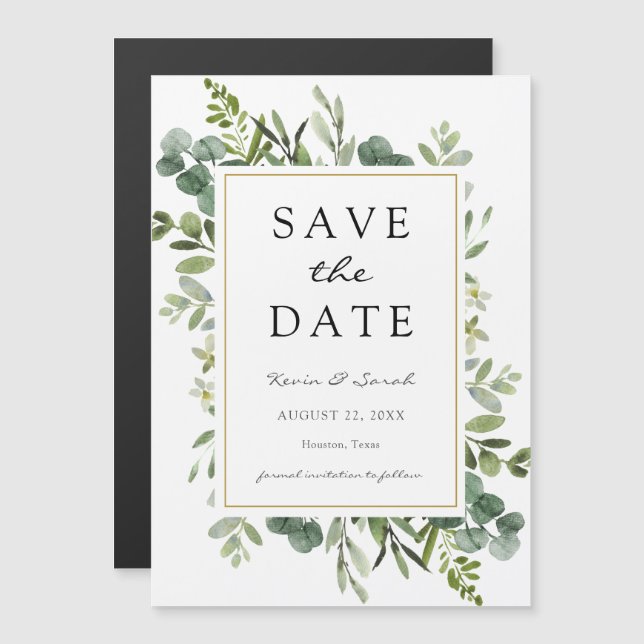 Invitation Magnétique Eucalyptus Enregistrer la date (Devant / Derrière)
