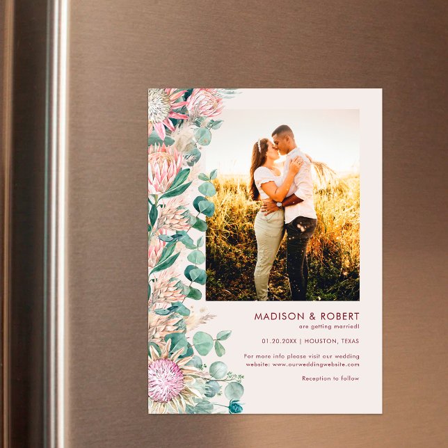 Invitation Magnétique Eucalyptus Herbe des Pampas Protéas Roses Fêter la (Créateur téléchargé)