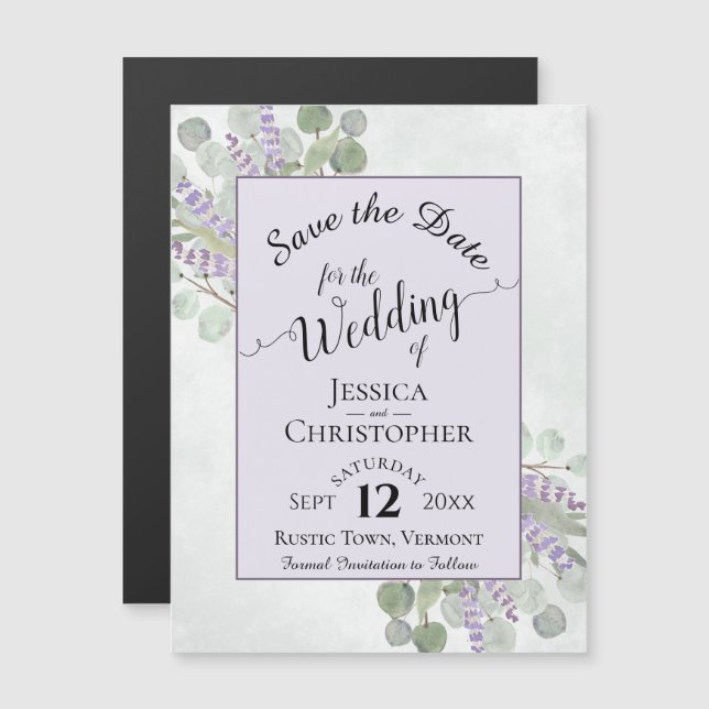 Invitation Magnétique Eucalyptus & Lavender Rustic Purple Enregistrer la (Devant / Derrière)
