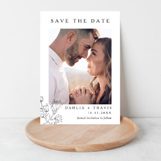 Invitation Magnétique Faire part de date de mariage avec photo et fleurs