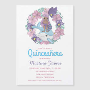 Invitation Magnétique Fairy Tale Mermaid Quinceañera 15e anniversaire