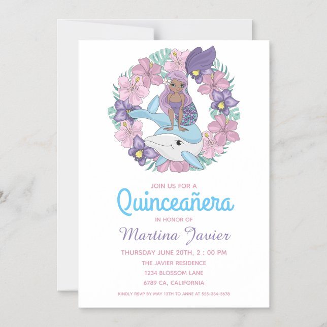 Invitation Magnétique Fairy Tale Mermaid Quinceañera 15e anniversaire (Recto)