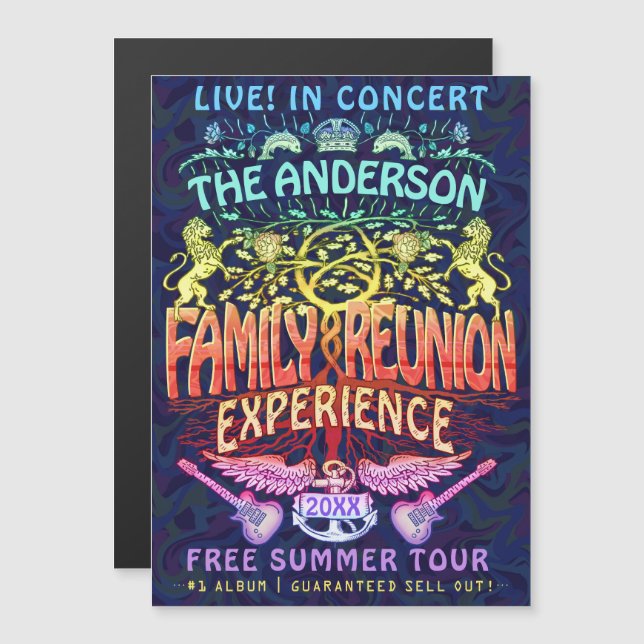 Invitation Magnétique Family Reunion Band Retro les années 70 Concert Lo (Devant / Derrière)