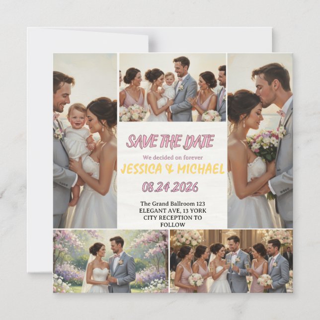 Invitation Magnétique Family Trio Wedding Photo Collage Save the Date (Recto)