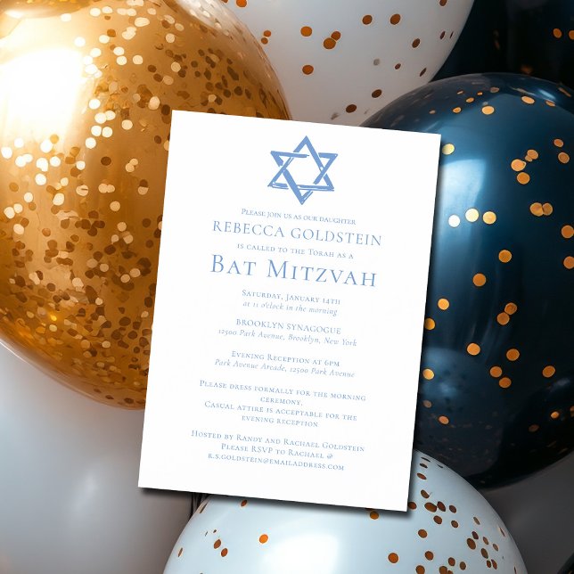 Invitation Magnétique Fête artistique Bat Mitzvah Étoile de David bleue (Créateur téléchargé)