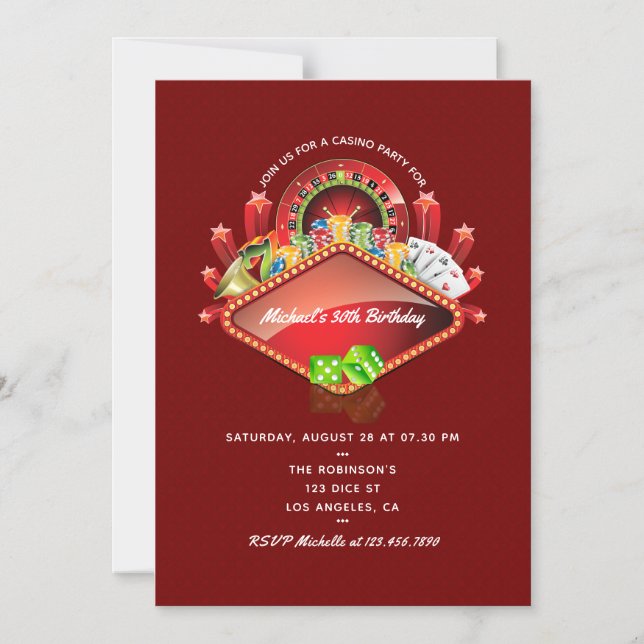 Invitation Magnétique Fête d'anniversaire au casino (Recto)