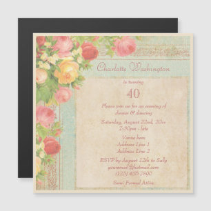 Invitation Magnétique Fête d'anniversaire de 40 ans Elegant Roses Vintag