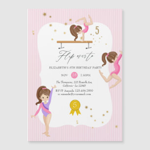 Invitation Magnétique Fête d'anniversaire de gymnastique rose et or 5 an