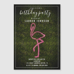 Invitation Magnétique Fête d'anniversaire de Neon Flamant rose Boxwood