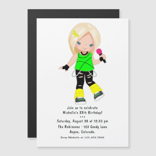 Invitation Magnétique Fête d'anniversaire de star du rock fille blonde m