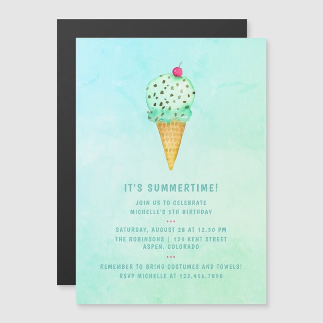 Invitation Magnétique Fête d'anniversaire Glace d'été (Devant / Derrière)