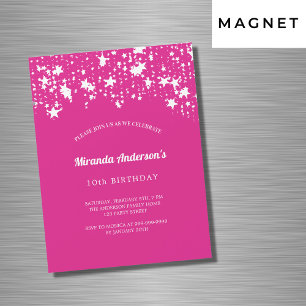 Invitation Magnétique fête d'anniversaire hot rose blanc étoiles fille l