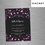 Invitation Magnétique fête d'anniversaire noir rose étoiles luxe<br><div class="desc">Un arrière - plan noir décoré d'étoiles roses. Personnalisez et ajoutez un nom et des détails du parti. Le nom est écrit avec un script de style écrit à la main,  des lettres de couleur blanche.</div>