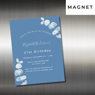 Invitation Magnétique Fête d'anniversaire poussiéreux bleu eucalyptus lu