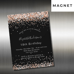Invitation Magnétique fête d'anniversaire rose noir or parties scintilla