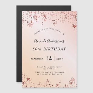 Invitation Magnétique Fête d'anniversaire rose or rousse rose étoiles mo