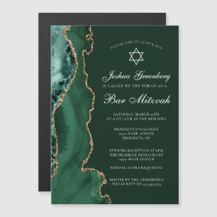 Invitation Magnétique Fête de Bar Mitzvah avec Bar d'Agate Dorée Vert Fo