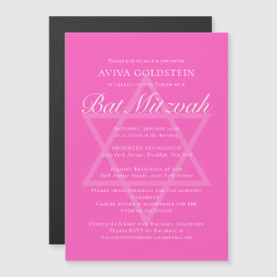 Invitation Magnétique Fête de Bat Mitzvah Rose Chaud Étoile de David