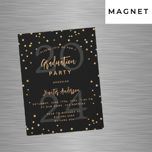 Invitation Magnétique Fête de fin d'études noire or année étoiles luxe