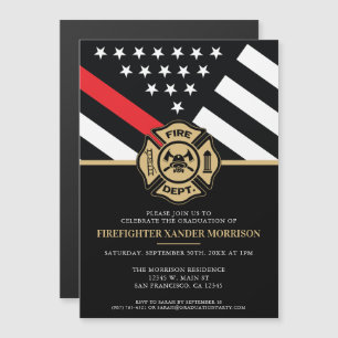 Invitation Magnétique Fête de graduation des pompiers Red Line Flag Fire