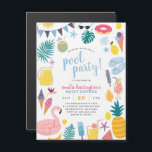 Invitation Magnétique Fête de la piscine Fille d'anniversaire<br><div class="desc">Faites de vos cartes un souvenir avec ces invitations magnétiques ! Une invitation amusante à la piscine avec des éléments d'été : char flamand, glaces, limonade, noix de coco, feuilles tropicaux, ombres, beignets, fleurs, citrons, tongs, popsicles, ananas, pastèque, et plus ! Les détails de votre fête apparaissent au centre de...</div>