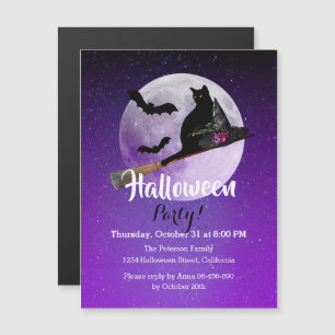 Invitation Magnétique Fête de l'Halloween violette pleine lune