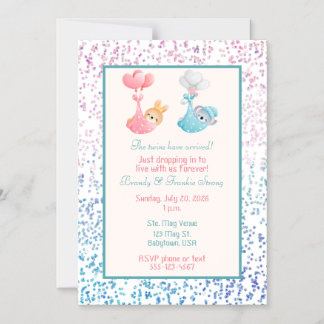 Invitation Magnétique Fête de naissance de jumeaux garçon et fille Bébé