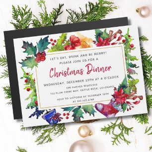 Invitation Magnétique Fête de Noël aquarelle festive de dîner de Noël