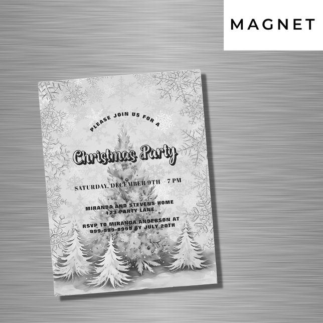 Invitation Magnétique Fête de Noël blanc argent snowflèches de luxe (Créateur téléchargé)