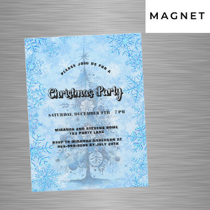 Invitation Magnétique Fête de Noël bleu arbre de neige luxe