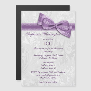 Invitation Magnétique Fête des 100 ans Damassé et Nœud Papillon Faux