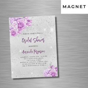 Invitation Magnétique Fête des mariées de luxe de fleurs violet rose arg