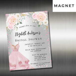 Invitation Magnétique Fête des mariées robe rose argent parties scintill