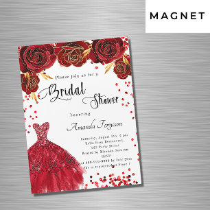 Invitation Magnétique Fête des mariées rouge robe blanche roses fleurs l